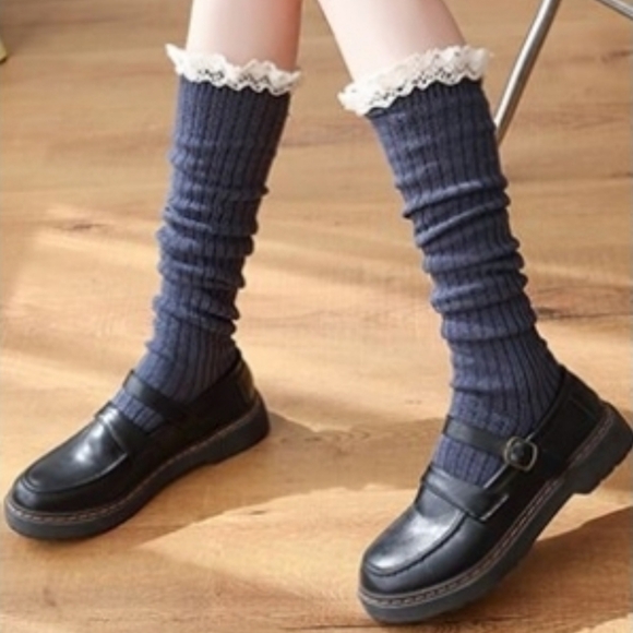 Over The Knee High Slouch Lace Trim Gray Fall Boot Socks Sexy Thigh High OTK New - Picture 6 of 6